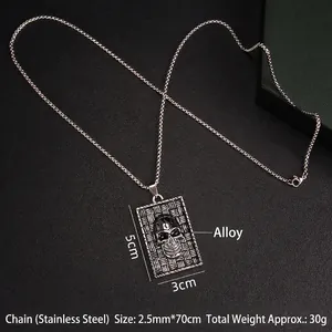 Men's punk style woven texture square skull pendant with stainless steel chain
