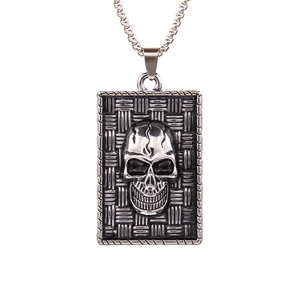 Gothic punk necklace with square woven texture skull pendant in retro silver finish
