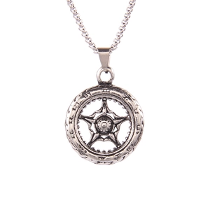 Pendentif étoile gothique rétro avec roue à chiffres romains en argent vintage