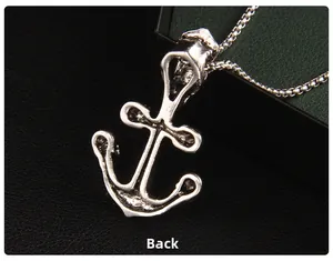 Back view of silver anchor pendant with vintage oxidized texture and box chain detail