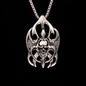 Collier Pendentif Crâne Flamme Punk pour Hommes Femmes Gothique Argent Antique Alliage Acier Inoxydable Bijoux Hip Hop
