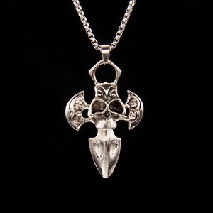 Gothic Punk Skull Cross Axe Pendant Necklace Retro Silver Stainless Steel Long Box Chain For Men Hip Hop Rock Jewelry Gift