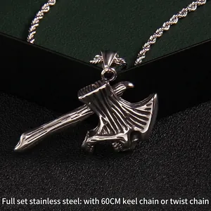 Collier pendentif hache en acier inoxydable rétro avec chaîne 60cm bijoux hip hop