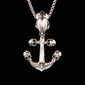 Vintage Punk Gothic Alloy Stainless Steel Anchor Skull Pendant Necklace For Men Women Hip Hop Biker Jewelry Sweater Chain