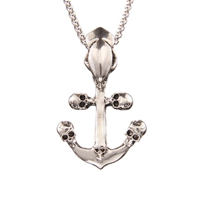 Gothic anchor necklace with skull motifs and squid accents on a vintage silver chain