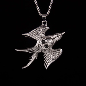 Gothic Swallow Skull Pendant Necklace For Men Women Stainless Steel Chain Alloy Punk Hip Hop Retro Jewelry Sweater Chain