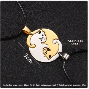 Détails du pendentif chat de 3cm et de la chaîne de 50cm ajustable en acier inoxydable