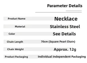 Detailed size chart for stainless steel snake necklace with 70cm chain and 12g weight