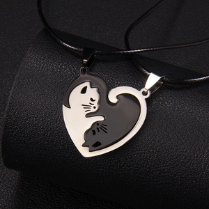 Edelstahl Katze Spleiß Herz Anhänger Halskette Für Paare Damen Koreanischen Stil Einfache Yin Yang Katze Schmuckset Geschenk