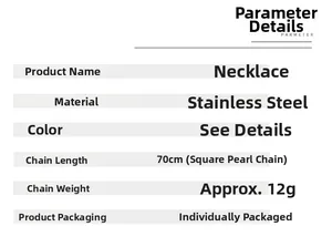 Detailed technical specifications for stainless steel snake cross necklace showing size and weight
