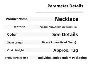Detailed technical specifications for retro cassette necklace with 70cm chain