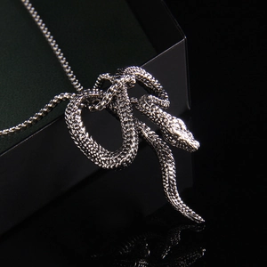 Punk style stainless steel snake pendant necklace with realistic scale texture and box chain
