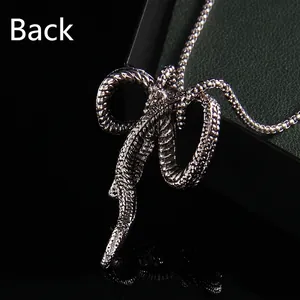 Retro punk snake pendant necklace in stainless steel silver finish shown from back view