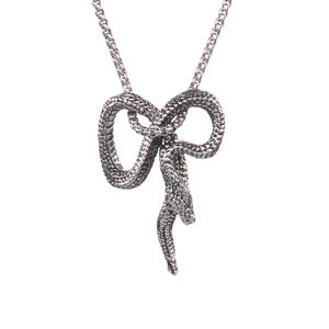 Gothic punk style stainless steel necklace featuring a detailed coiled snake pendant with box chain