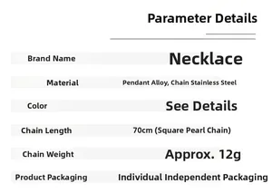 Détails du collier guitare avec une chaîne de 70cm en acier inoxydable et perle carrée