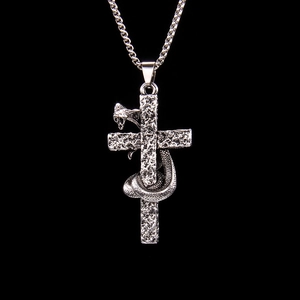 Gothic Snake Wrapped Cross Pendant Necklace Stainless Steel Box Chain Alloy Punk Rock Hip Hop Jewelry For Men Women