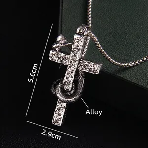 Punk gothic alloy snake and cross pendant necklace, 5.6cm by 2.9cm dimension