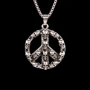 Gothic Skull Peace Sign Pendant Necklace For Men Women Hip Hop Punk Stainless Steel Chain Alloy Retro Distressed Jewelry