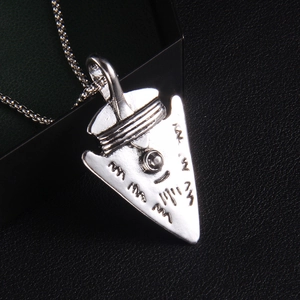Vintage silver Viking shield arrow pendant with Nordic runes on a stainless steel chain