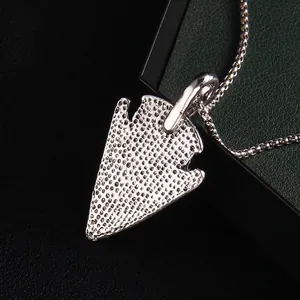 Silver viking arrow shield pendant necklace in stainless steel shown from the back side