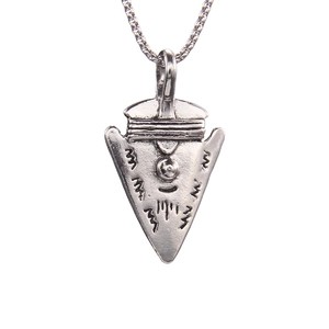 Viking arrow shield stainless steel necklace with tribal pattern on a long box chain