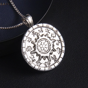 Vintage stainless steel zodiac sun compass necklace with box chain for men and women