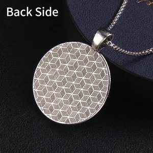 Solar compass necklace with stainless steel textured back side and long chain