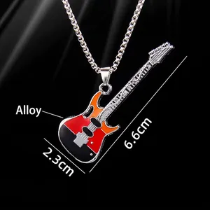 Collier guitare électrique émaillé en acier inoxydable avec longue chaîne de pull unisexe