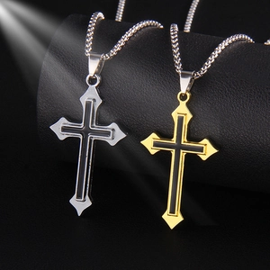 Collier Pendentif Croix en Acier Inoxydable Alliage Hip Hop Émail Goutte Bijoux Double Couleur Chaîne Pull Homme Femme