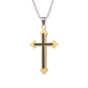 Collier avec pendentif croix or et noir style hip hop et chaîne en acier inoxydable