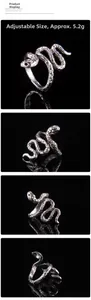 Detailed close-up of adjustable punk snake ring with realistic scale texture and silver finish