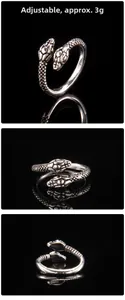 Macro detail of adjustable punk snake ring featuring twin heads and realistic scales