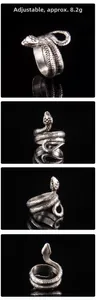 Detail view of adjustable snake ring showing realistic scale texture and 8.2g weight