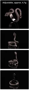 Macro details of adjustable snake ring with realistic scales and vintage silver finish