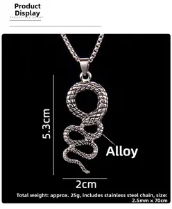 Detail view of the silver snake pendant showing realistic scale textures and dimensions