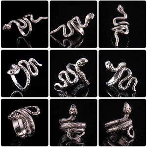 Gothic punk irregular snake rings in vintage silver finish with scale texture
