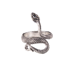 Punk style irregular snake wrap ring in vintage silver finish with scale texture