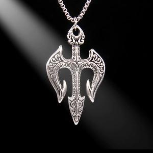 Collier Pendentif Trident Baroque Vintage pour Hommes Femmes Chaîne Box en Acier Inoxydable Trident Poseidon Bijoux