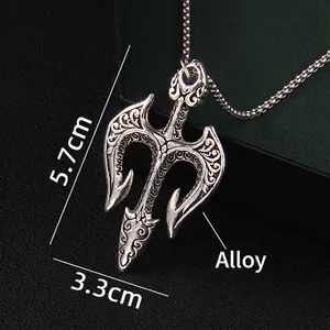 Collier avec pendentif trident rétro argenté, taille 5,7cm x 3,3cm, en matériau alliage