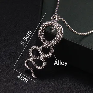 Silver snake pendant necklace in stainless steel alloy with detailed scale texture