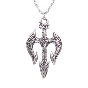 Collier trident vintage en argent avec motif floral en relief sur acier inoxydable