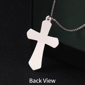 Hip hop silver stainless steel cross necklace featuring a brushed metal back finish