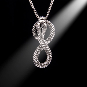 Vintage Legierung Schlange Anhänger Halskette Edelstahlkette Unendlichkeit 8 Kobra Design Antiksilber Punk Schmuck Herren Damen