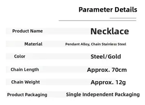 Spécifications du collier tête de lion avec chaîne en acier 70cm et pendentif alliage