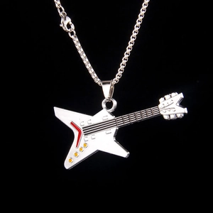Punk Rock Guitar Pendant Necklace Stainless Steel Box Chain Alloy Star Music Jewelry For Men Women Hip Hop Style Gift