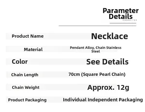 Detailed chart of cobra necklace specs: 70cm stainless steel chain and alloy pendant