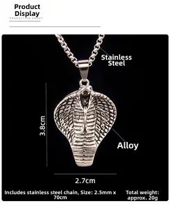 Silver cobra snake pendant made of alloy with 70cm stainless steel chain necklace