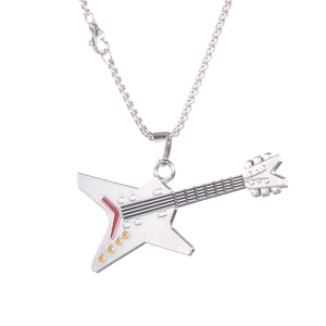 Rock style stainless steel guitar pendant necklace with red details and link chain