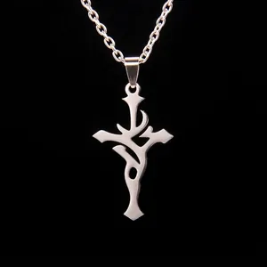 Collier Pendentif Croix en Acier Inoxydable Gothique Hip Hop Design d'Épée Bijoux Polis pour Hommes Femmes Streetwear Quotidien