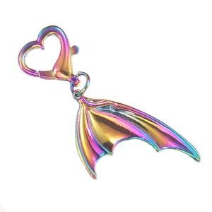 Rainbow gradient metal heart lobster clasp with bat wing pendant keychain accessory
